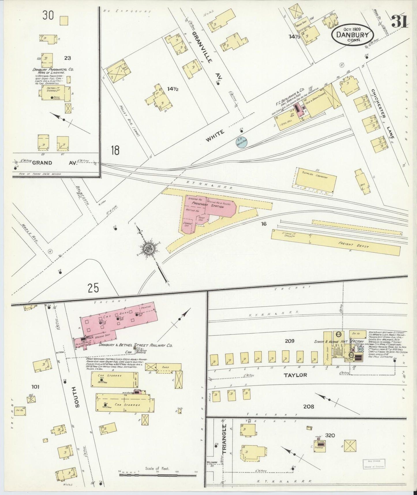 Sanborn Fire Insurance Map from Danbury, Fairfield County, Connecticut (1909), Sheet #0031 - Complete Map Set gallery image, historic Sanborn map, vintage wall art, Connecticut Connecticut