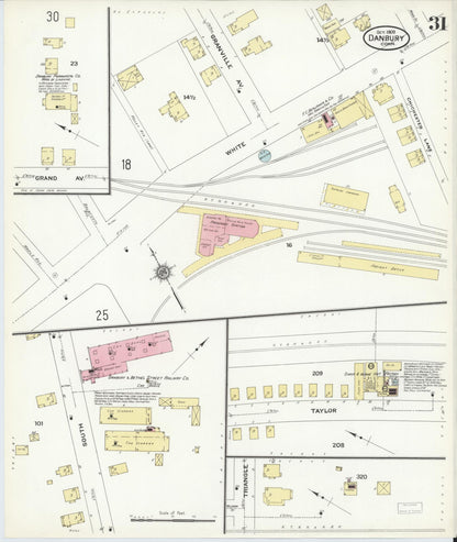 Sanborn Fire Insurance Map from Danbury, Fairfield County, Connecticut (1909), Sheet #0031 - Complete Map Set gallery image, historic Sanborn map, vintage wall art, Connecticut Connecticut