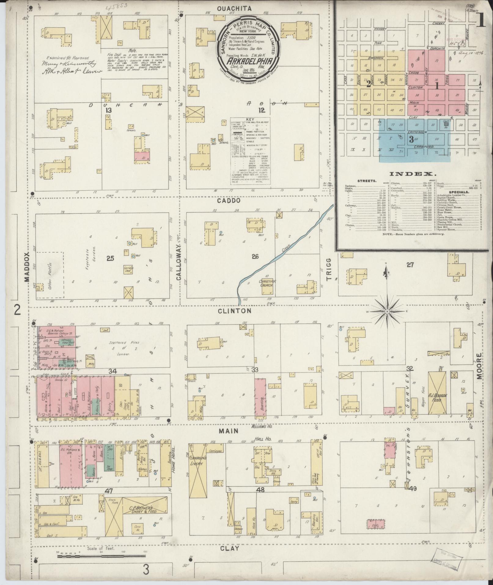 Sanborn Fire Insurance Map from Arkadelphia, Clark County, Arkansas (1896), Sheet #0001 - Complete Map Set gallery image, historic Sanborn map, vintage wall art, Arkansas Arkansas