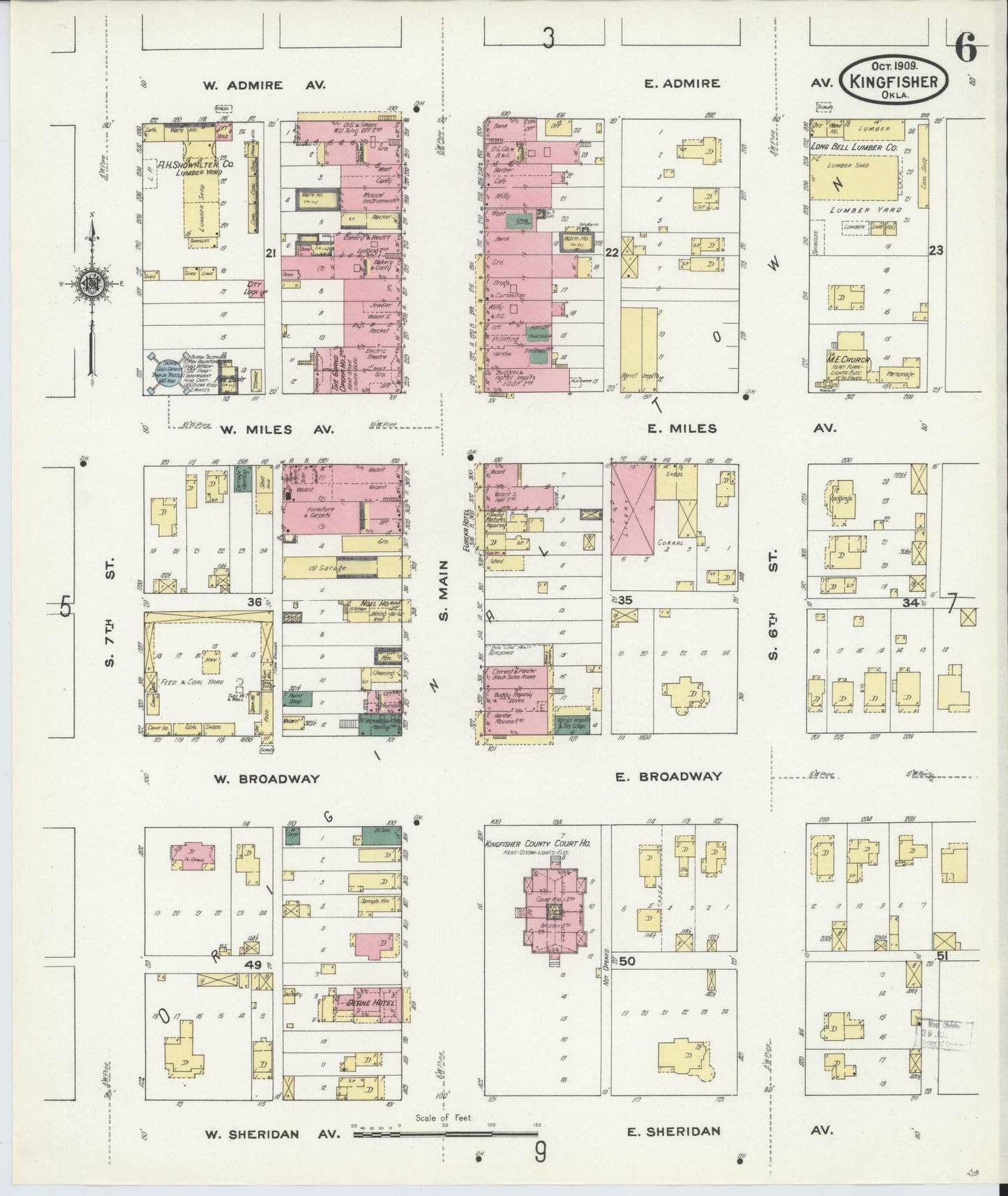 Sanborn Fire Insurance Map from Kingfisher, Kingfisher County, Oklahoma (1909), Sheet #0006 - Complete Map Set gallery image, historic Sanborn map, vintage wall art, Oklahoma Oklahoma