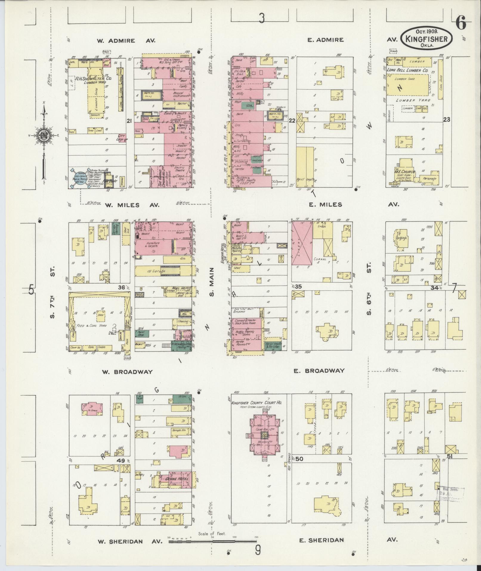 Sanborn Fire Insurance Map from Kingfisher, Kingfisher County, Oklahoma (1909), Sheet #0006 - Complete Map Set gallery image, historic Sanborn map, vintage wall art, Oklahoma Oklahoma