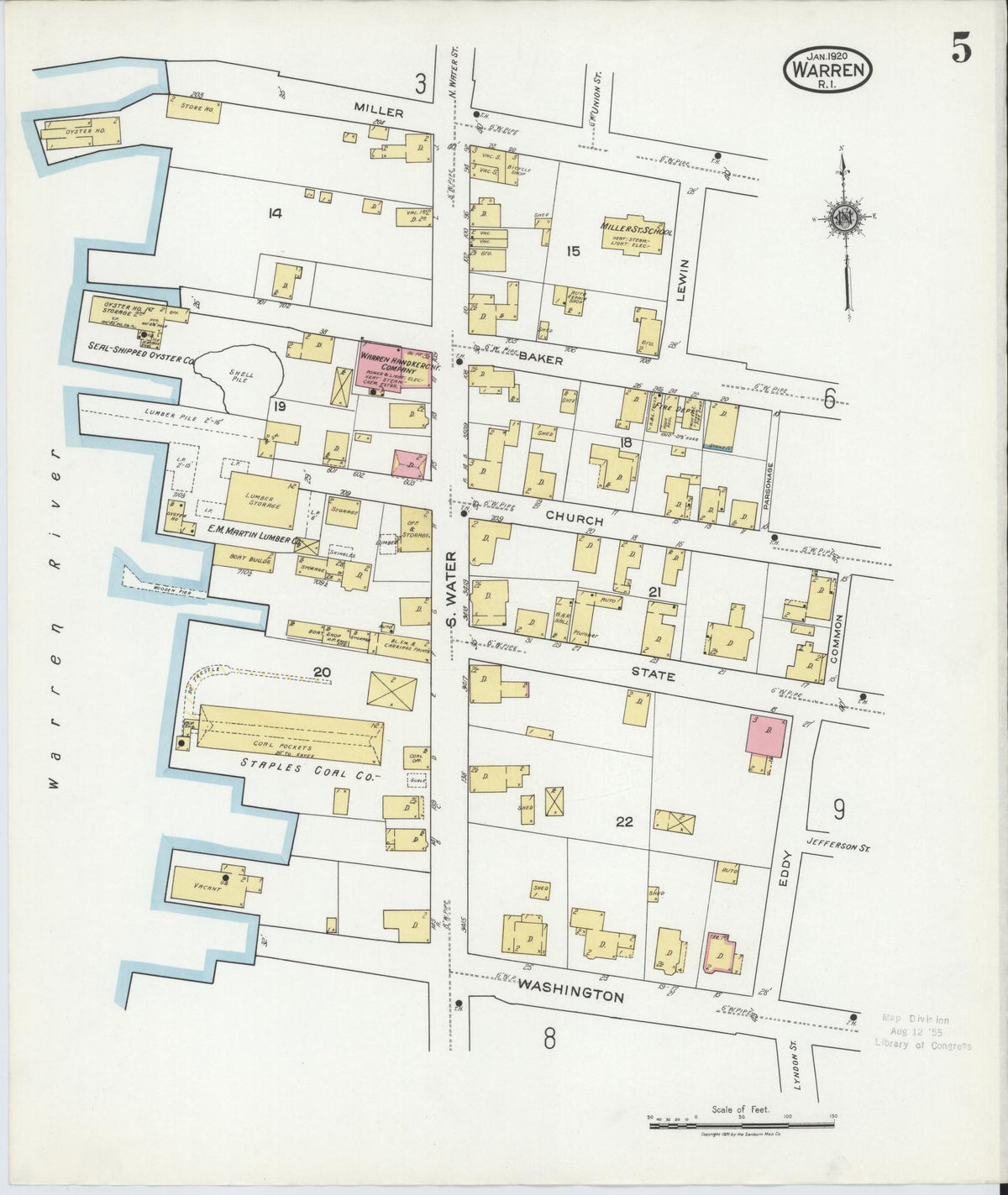 Sanborn Fire Insurance Map from Warren, Bristol County, Rhode Island (1920), Sheet #0005 - Complete Map Set gallery image, historic Sanborn map, vintage wall art, Rhode Island Rhode Island