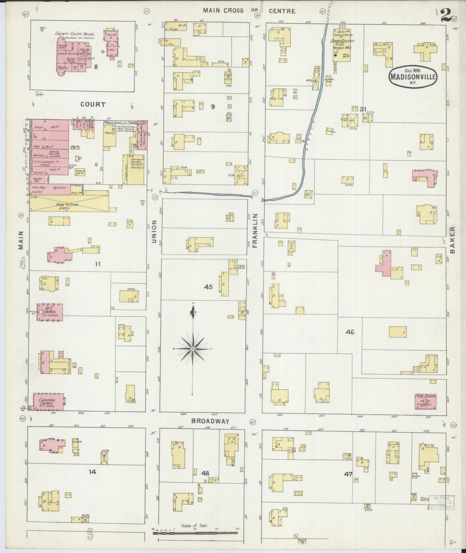 Sanborn Fire Insurance Map from Madisonville, Hopkins County, Kentucky (1895), Sheet #0002 - Complete Map Set gallery image, historic Sanborn map, vintage wall art, Kentucky Kentucky