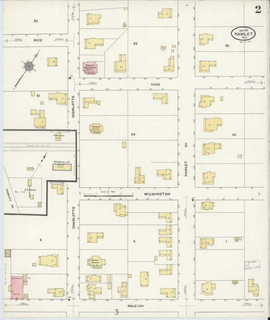 Sanborn Fire Insurance Map from Hamlet, Richmond County, North Carolina (1911), Sheet #0002 - Historic Sanborn Fire Insurance Map Print, vintage old map wall art, antique decor, genealogy gift, North Carolina North Carolina map