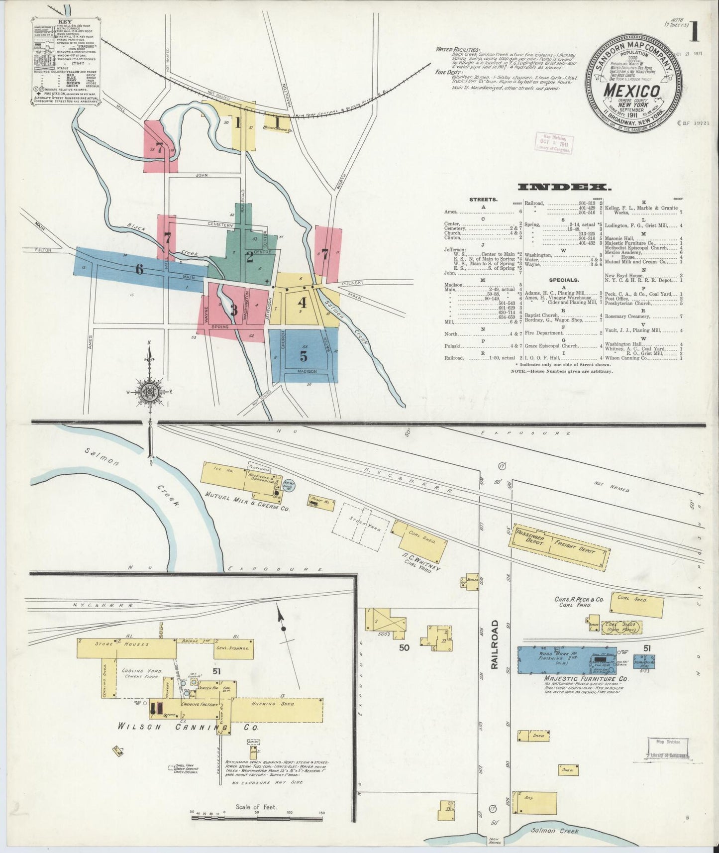 Sanborn Fire Insurance Map from Mexico, Oswego County, New York (1911), Sheet #0001 - Complete Map Set gallery image, historic Sanborn map, vintage wall art, New York New York
