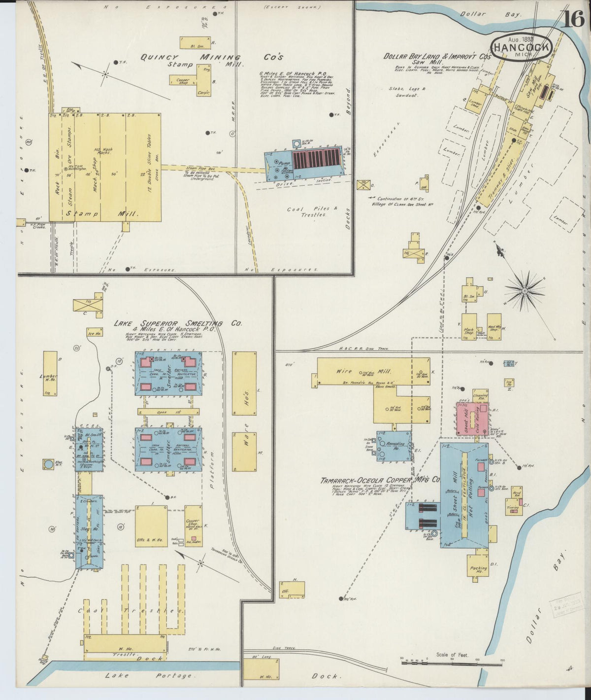 Sanborn Fire Insurance Map from Houghton, Houghton County, Michigan (1893), Sheet #0016 - Historic Sanborn Fire Insurance Map Print, vintage old map wall art, antique decor, genealogy gift, Michigan Michigan map