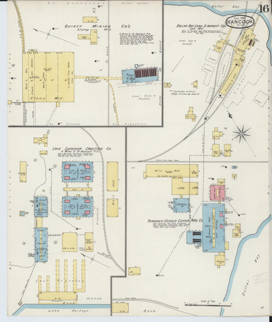 Sanborn Fire Insurance Map from Houghton, Houghton County, Michigan (1893), Sheet #0016 - Historic Sanborn Fire Insurance Map Print, vintage old map wall art, antique decor, genealogy gift, Michigan Michigan map