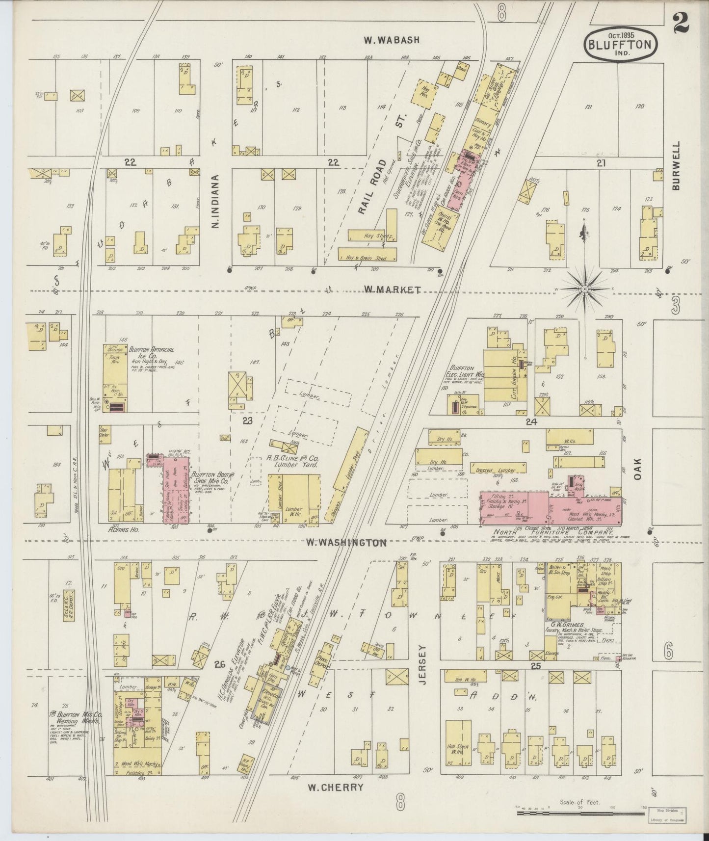 Sanborn Fire Insurance Map from Bluffton, Wells County, Indiana (1895), Sheet #0002 - Historic Sanborn Fire Insurance Map Print, vintage old map wall art, antique decor, genealogy gift, Indiana Indiana map