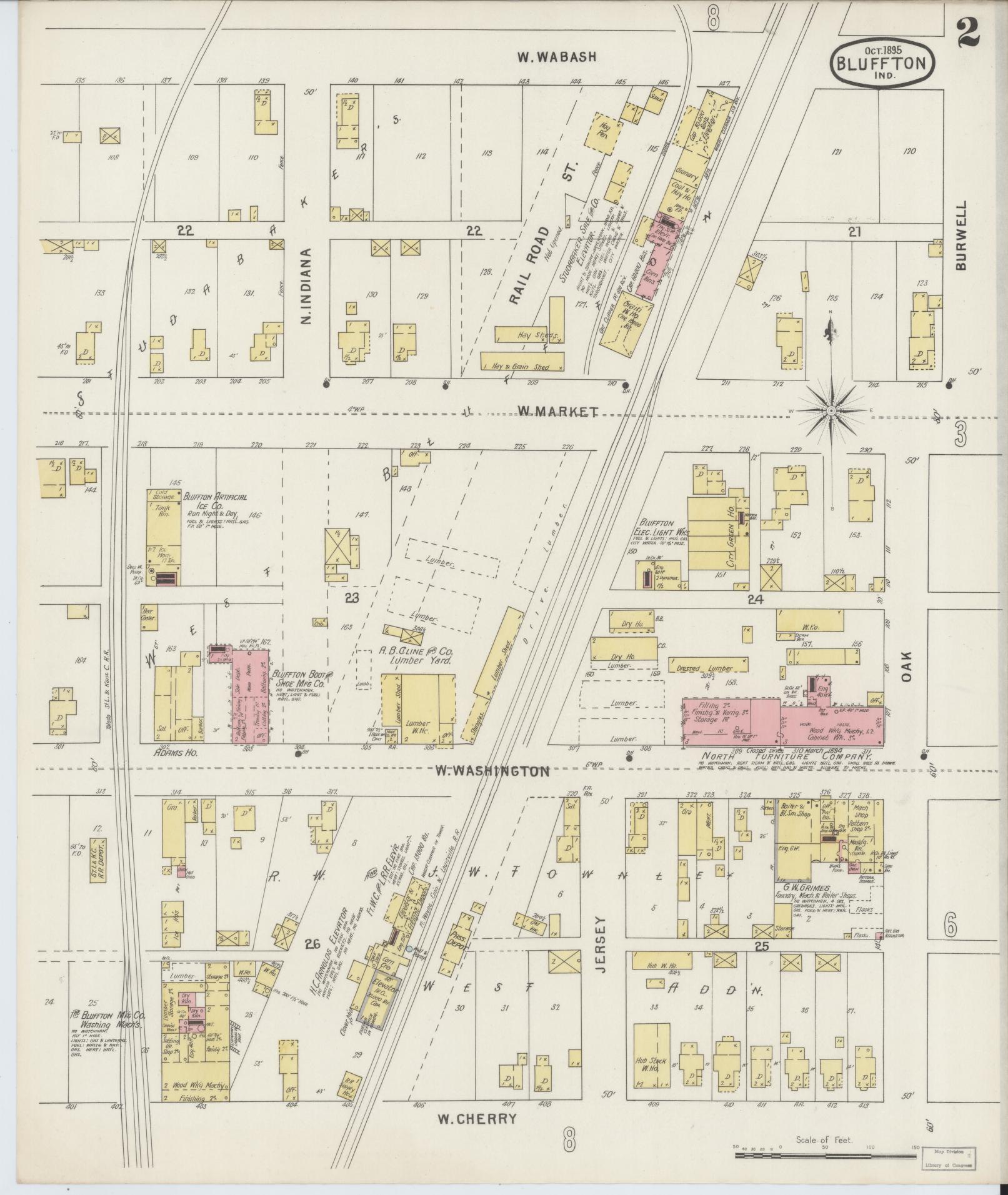 Sanborn Fire Insurance Map from Bluffton, Wells County, Indiana (1895), Sheet #0002 - Historic Sanborn Fire Insurance Map Print, vintage old map wall art, antique decor, genealogy gift, Indiana Indiana map
