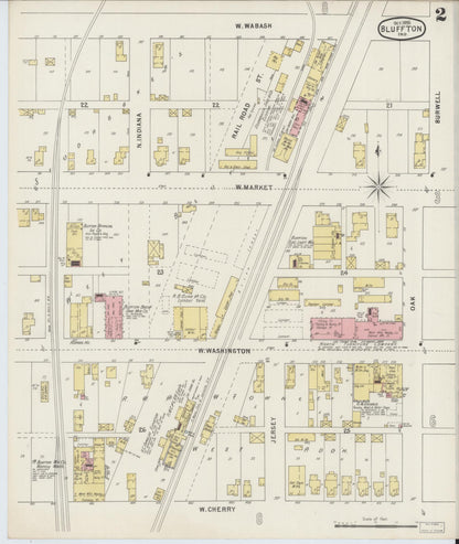 Sanborn Fire Insurance Map from Bluffton, Wells County, Indiana (1895), Sheet #0002 - Historic Sanborn Fire Insurance Map Print, vintage old map wall art, antique decor, genealogy gift, Indiana Indiana map