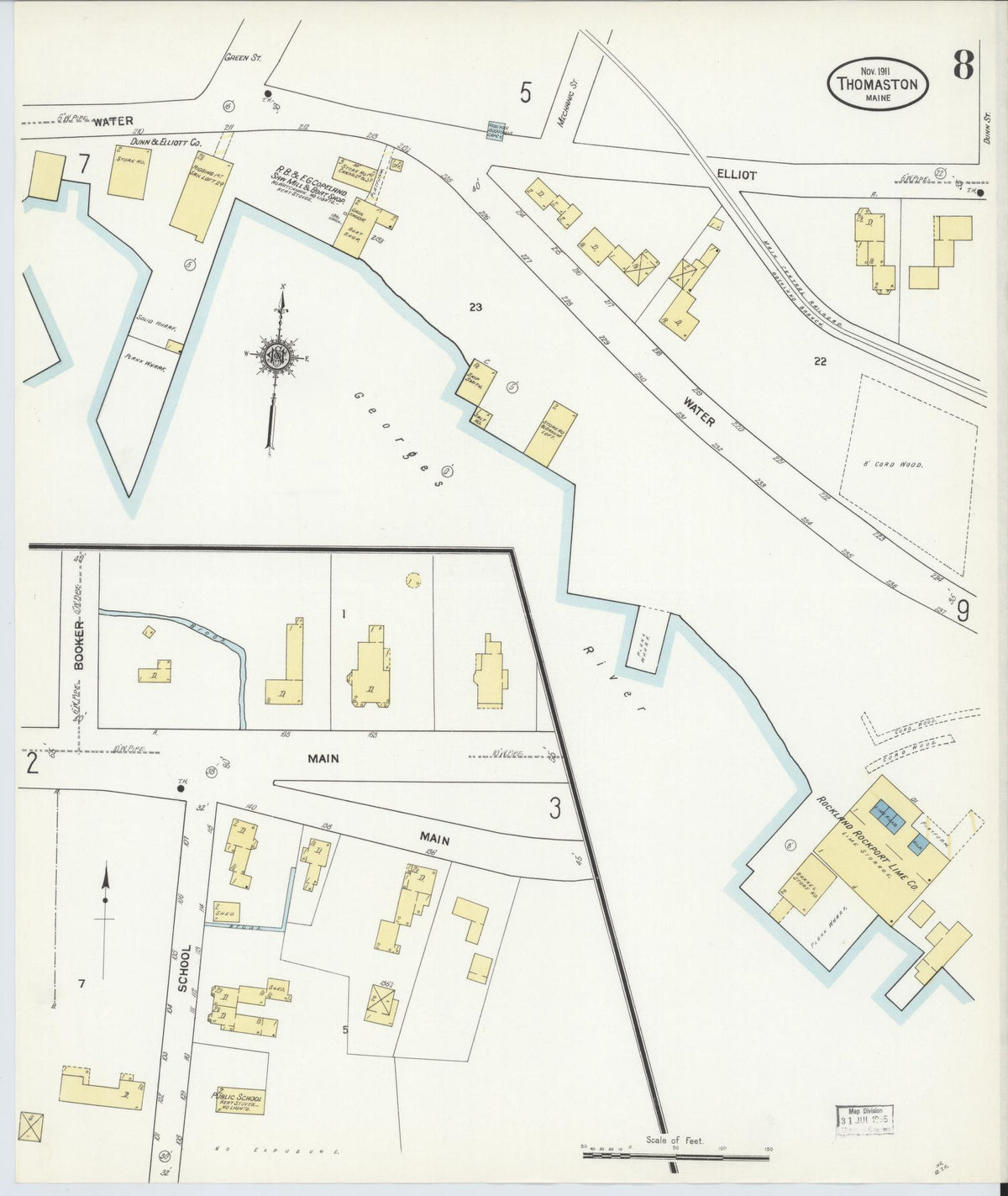 Sanborn Fire Insurance Map from Thomaston, Knox County, Maine (1911), Sheet #0008 - Complete Map Set gallery image, historic Sanborn map, vintage wall art, Maine Maine