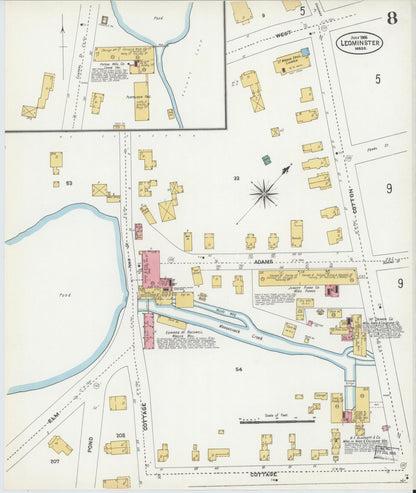Sanborn Fire Insurance Map from Leominster, Worcester County, Massachusetts (1906), Sheet #0008 - Complete Map Set gallery image, historic Sanborn map, vintage wall art, Massachusetts Massachusetts