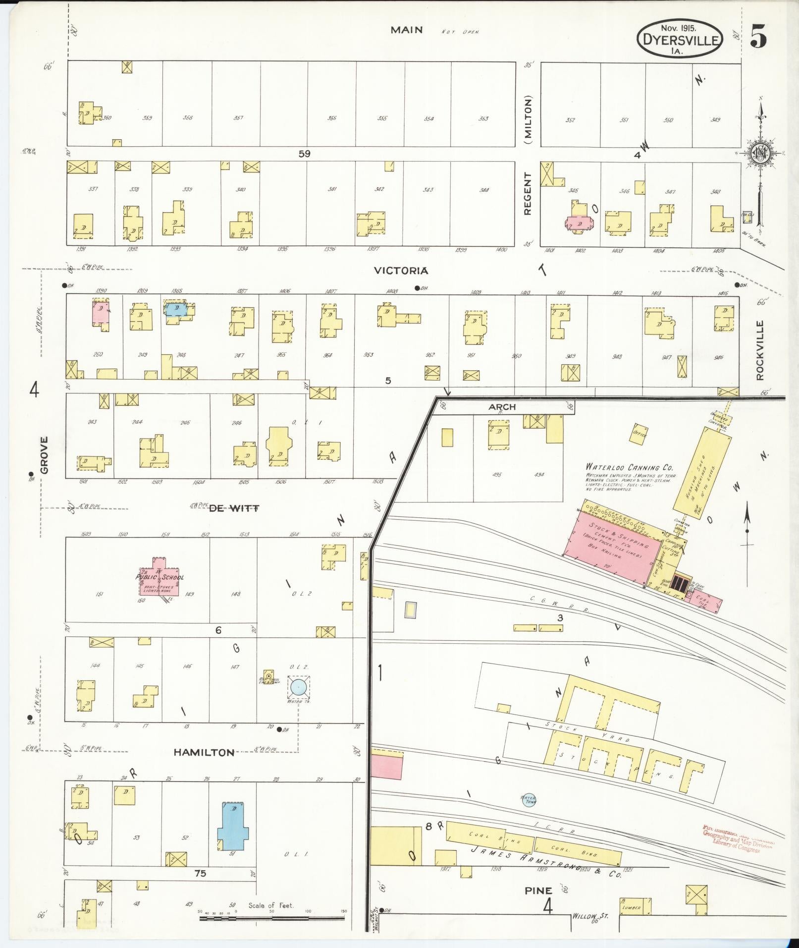 Sanborn Fire Insurance Map from Dyersville, Dubuque County, Iowa (1915), Sheet #0005 - Historic Sanborn Fire Insurance Map Print, vintage old map wall art