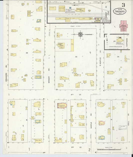 Sanborn Fire Insurance Map from Shepherd, Isabella County, Michigan (1910), Sheet #0003 - Historic Sanborn Fire Insurance Map Print, vintage old map wall art, antique decor, genealogy gift, Michigan Michigan map