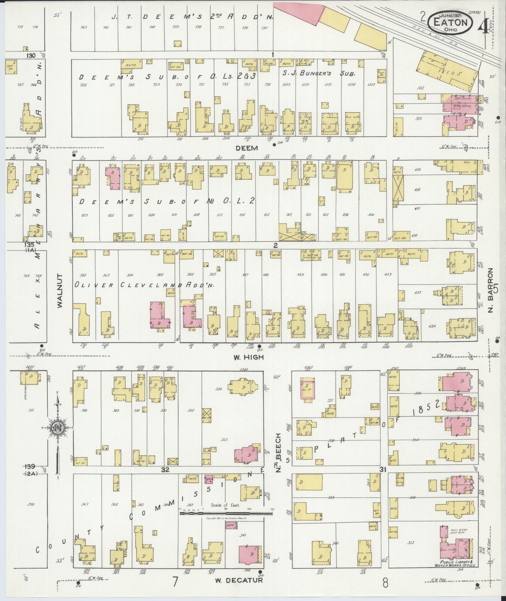 Sanborn Fire Insurance Map from Eaton, Preble County, Ohio (1921), Sheet #0004 - Historic Sanborn Fire Insurance Map Print, vintage old map wall art, antique decor, genealogy gift, Ohio Ohio map