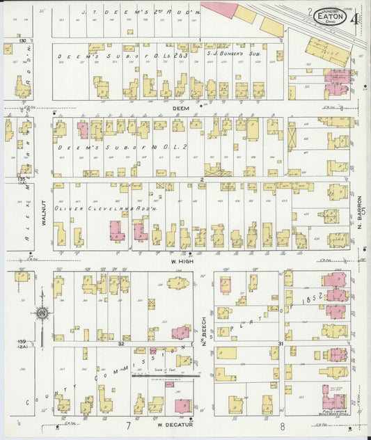 Sanborn Fire Insurance Map from Eaton, Preble County, Ohio (1921), Sheet #0004 - Historic Sanborn Fire Insurance Map Print, vintage old map wall art, antique decor, genealogy gift, Ohio Ohio map