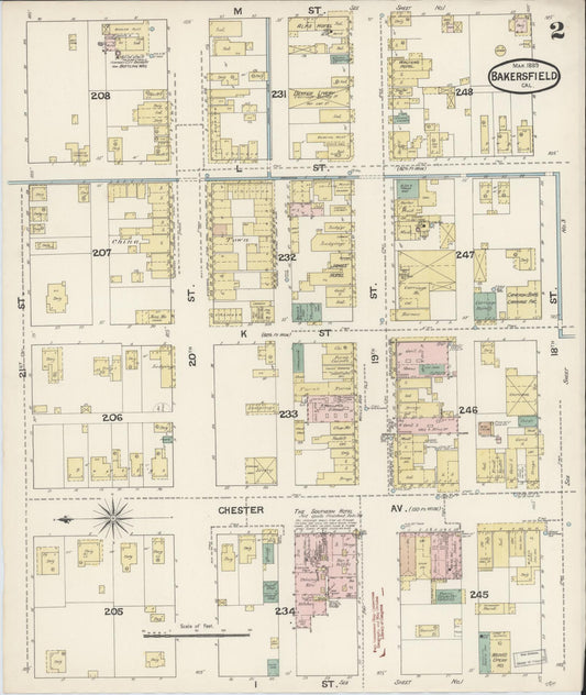 Sanborn Fire Insurance Map from Bakersfield, Kern County, California (1889), Sheet #0002 - Historic Sanborn Fire Insurance Map Print, vintage old map wall art, antique decor, genealogy gift, California California map