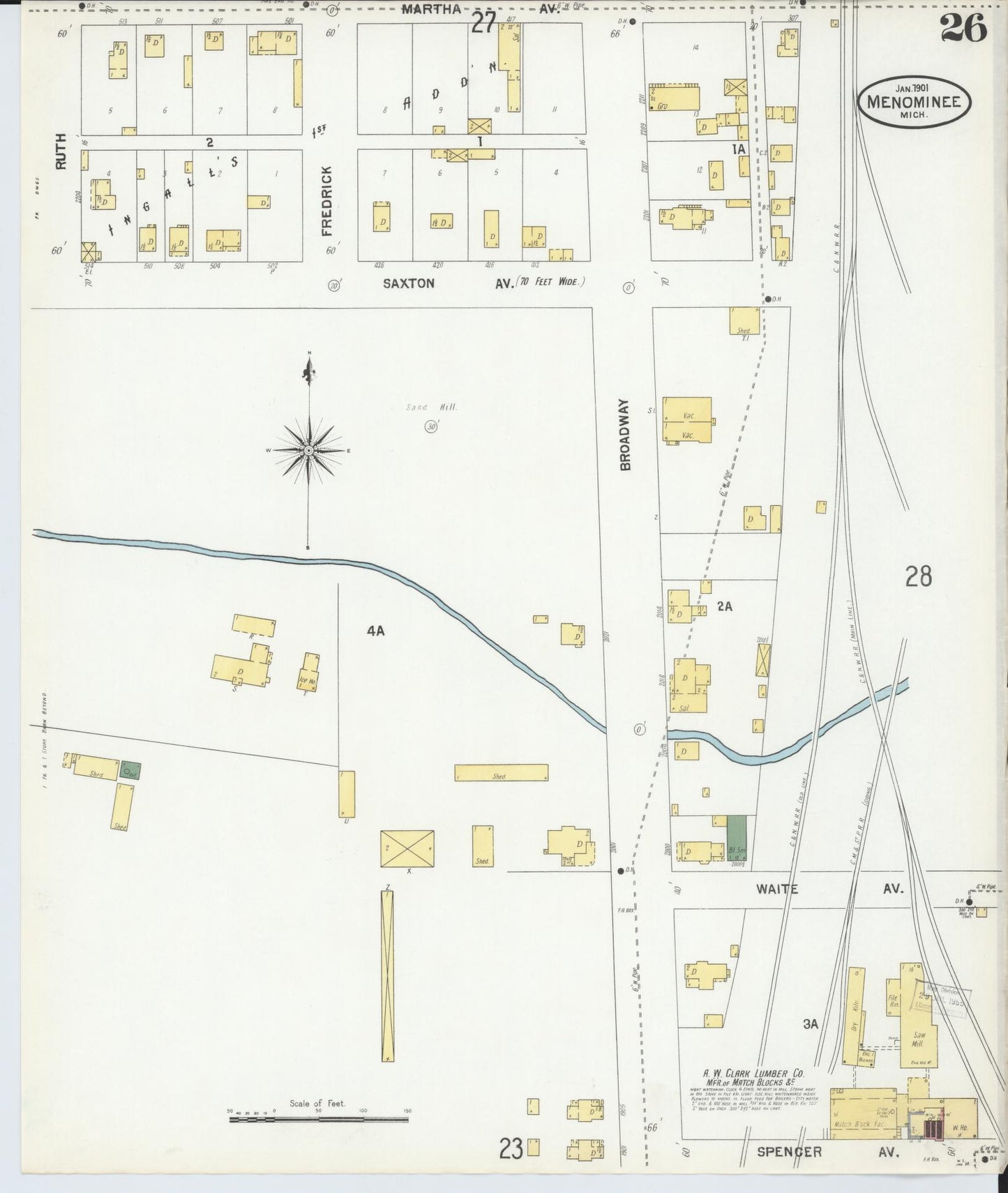 Sanborn Fire Insurance Map from Menominee, Menominee County, Michigan (1901), Sheet #0026 - Complete Map Set gallery image, historic Sanborn map, vintage wall art, Michigan Michigan