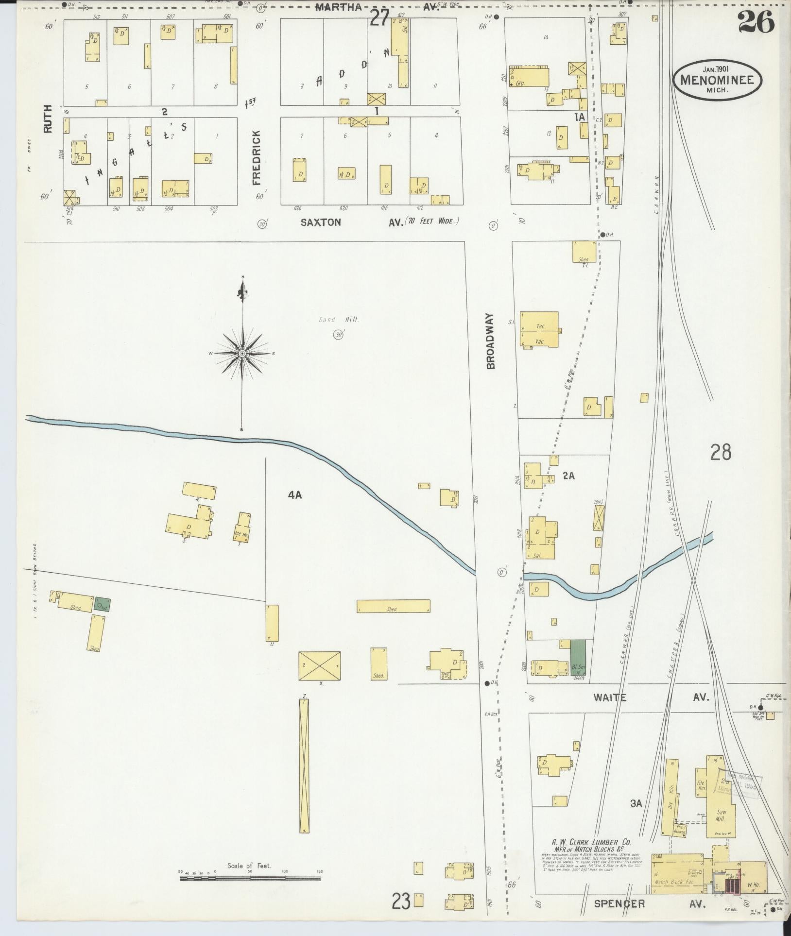 Sanborn Fire Insurance Map from Menominee, Menominee County, Michigan (1901), Sheet #0026 - Complete Map Set gallery image, historic Sanborn map, vintage wall art, Michigan Michigan