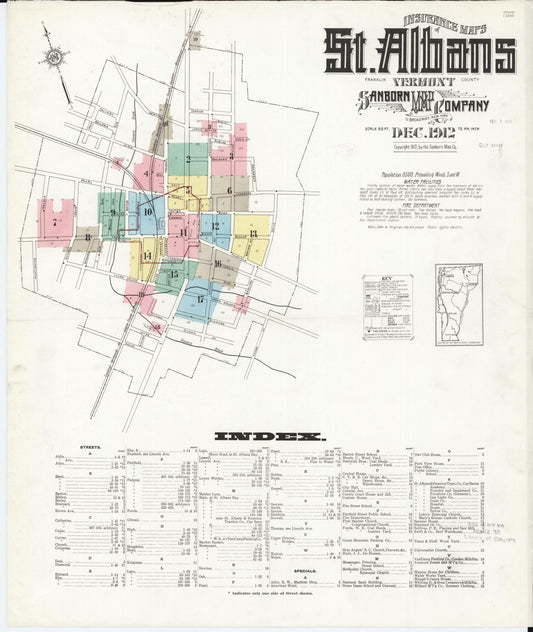 Sanborn Fire Insurance Map from Saint Albans, Franklin County, Vermont (1912), Sheet #0001 - Complete Map Set gallery image, historic Sanborn map, vintage wall art, Vermont Vermont