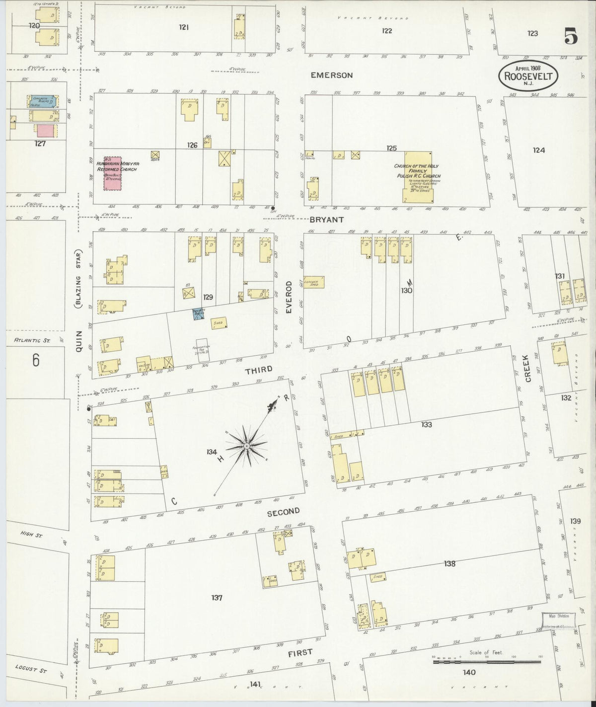 Sanborn Fire Insurance Map from Roosevelt, Middlesex County, New Jersey (1908), Sheet #0005 - Historic Sanborn Fire Insurance Map Print, vintage old map wall art, antique decor, genealogy gift, New Jersey New Jersey map