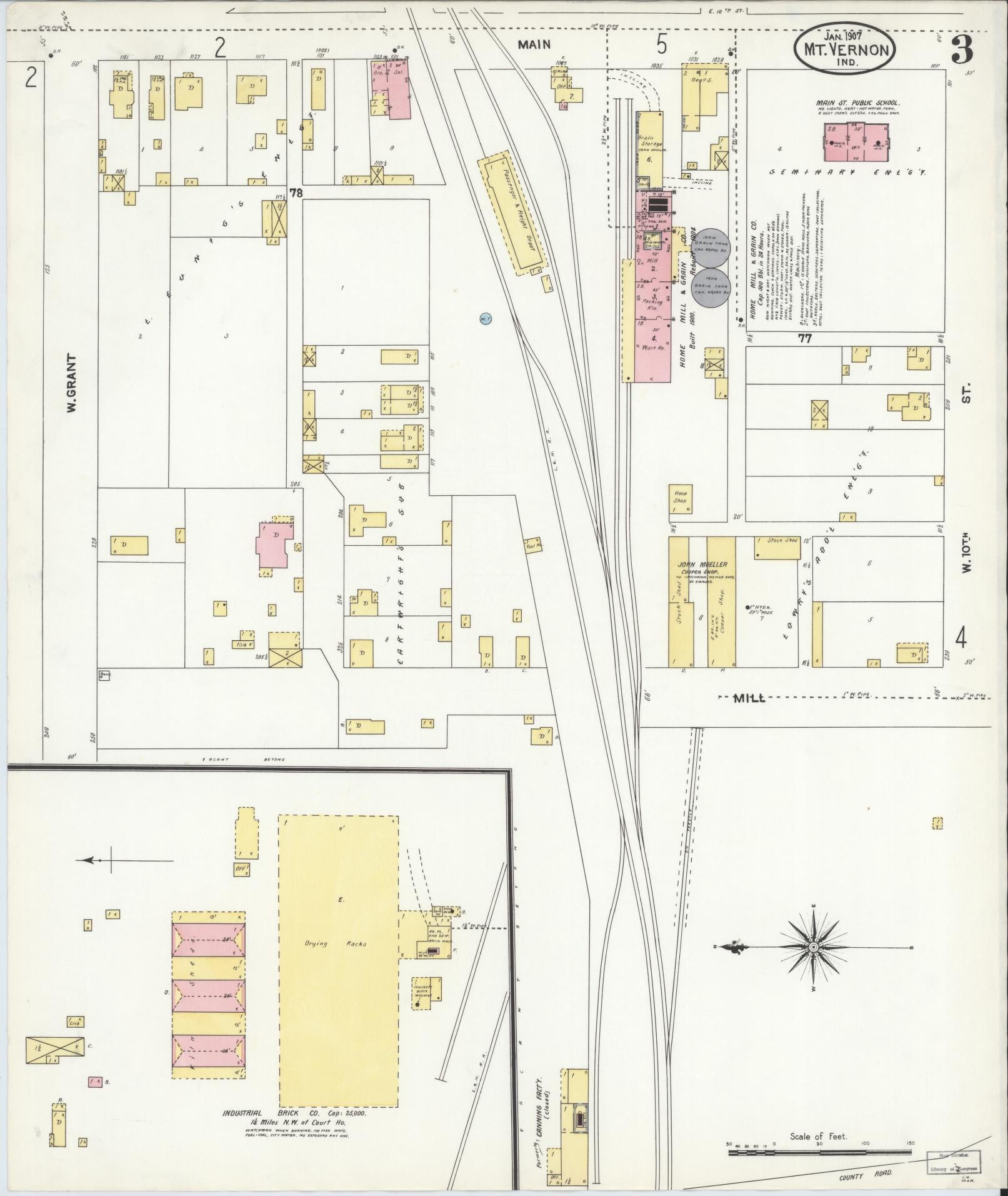 Sanborn Fire Insurance Map from Mount Vernon, Posey County, Indiana (1907), Sheet #0003 - Complete Map Set gallery image, historic Sanborn map, vintage wall art, Indiana Indiana