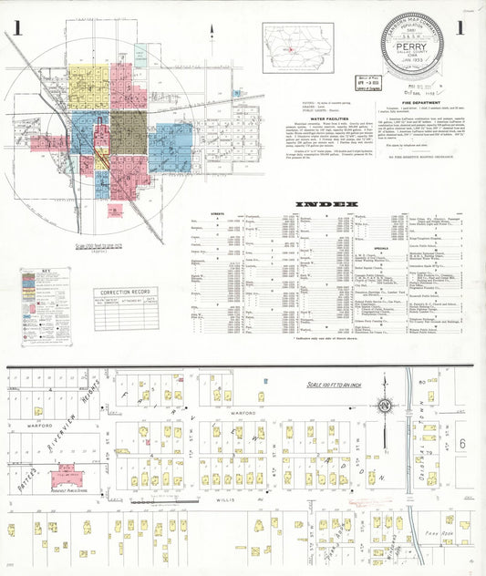 Sanborn Fire Insurance Map from Perry, Dallas County, Iowa (1933), Sheet #0001 - Historic Sanborn Fire Insurance Map Print, vintage old map wall art