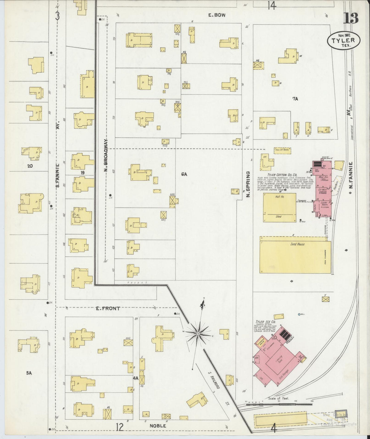 Sanborn Fire Insurance Map from Tyler, Smith County, Texas (1902), Sheet #0013 - Historic Sanborn Fire Insurance Map Print, vintage old map wall art, antique decor, genealogy gift, Texas Texas map