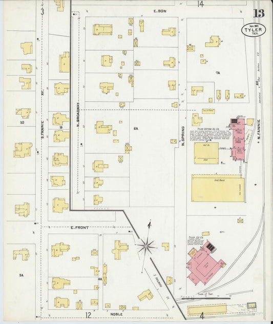 Sanborn Fire Insurance Map from Tyler, Smith County, Texas (1902), Sheet #0013 - Historic Sanborn Fire Insurance Map Print, vintage old map wall art, antique decor, genealogy gift, Texas Texas map