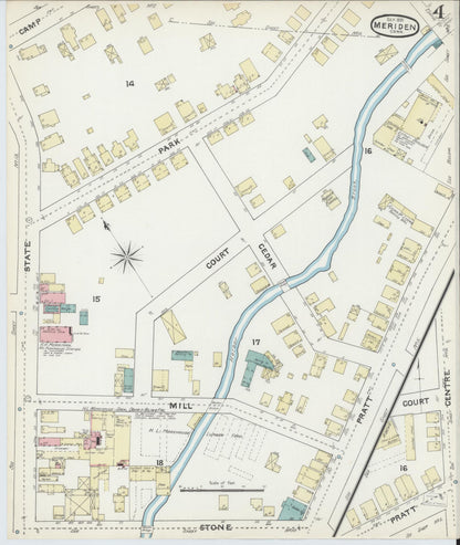 Sanborn Fire Insurance Map from Meriden, New Haven County, Connecticut (1891), Sheet #0004 - Complete Map Set gallery image, historic Sanborn map, vintage wall art, Connecticut Connecticut