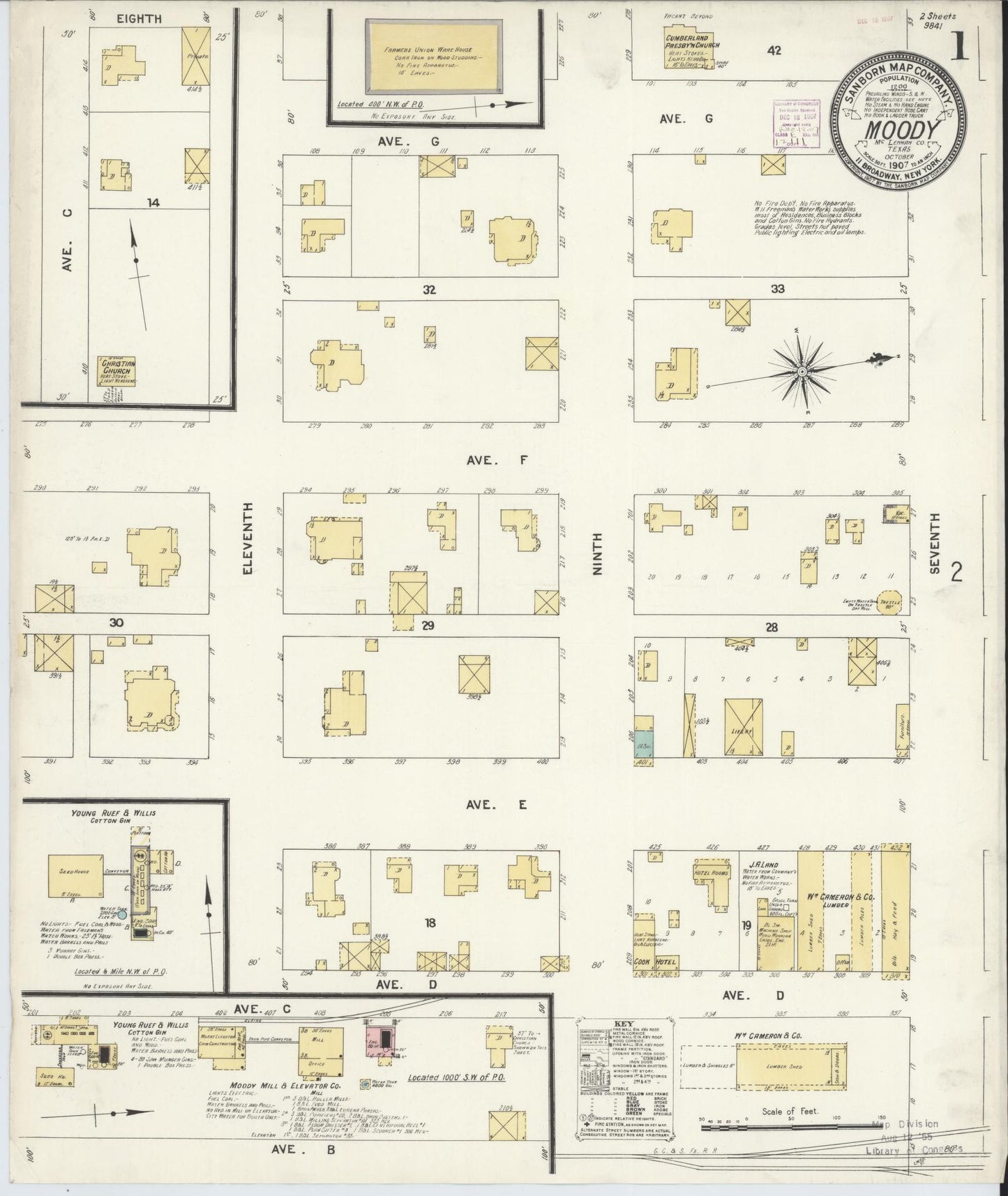 Sanborn Fire Insurance Map from Moody, McLennan County, Texas. (1907) – Historic Sanborn Fire Insurance Map Print