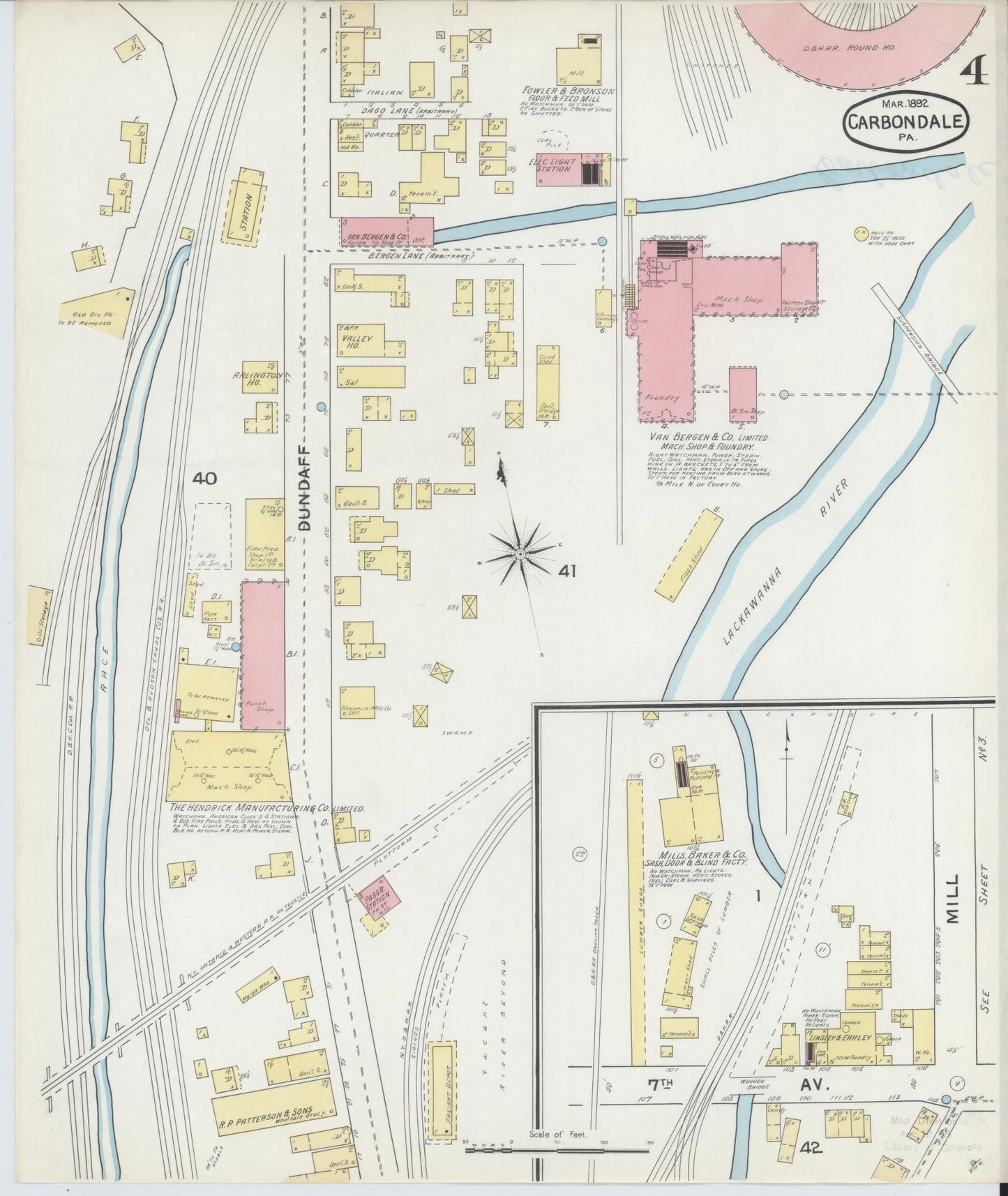 Sanborn Fire Insurance Map from Carbondale, Lackawanna County, Pennsylvania (1892), Sheet #0004 - Historic Sanborn Fire Insurance Map Print, vintage old map wall art, antique decor, genealogy gift, Pennsylvania Pennsylvania map