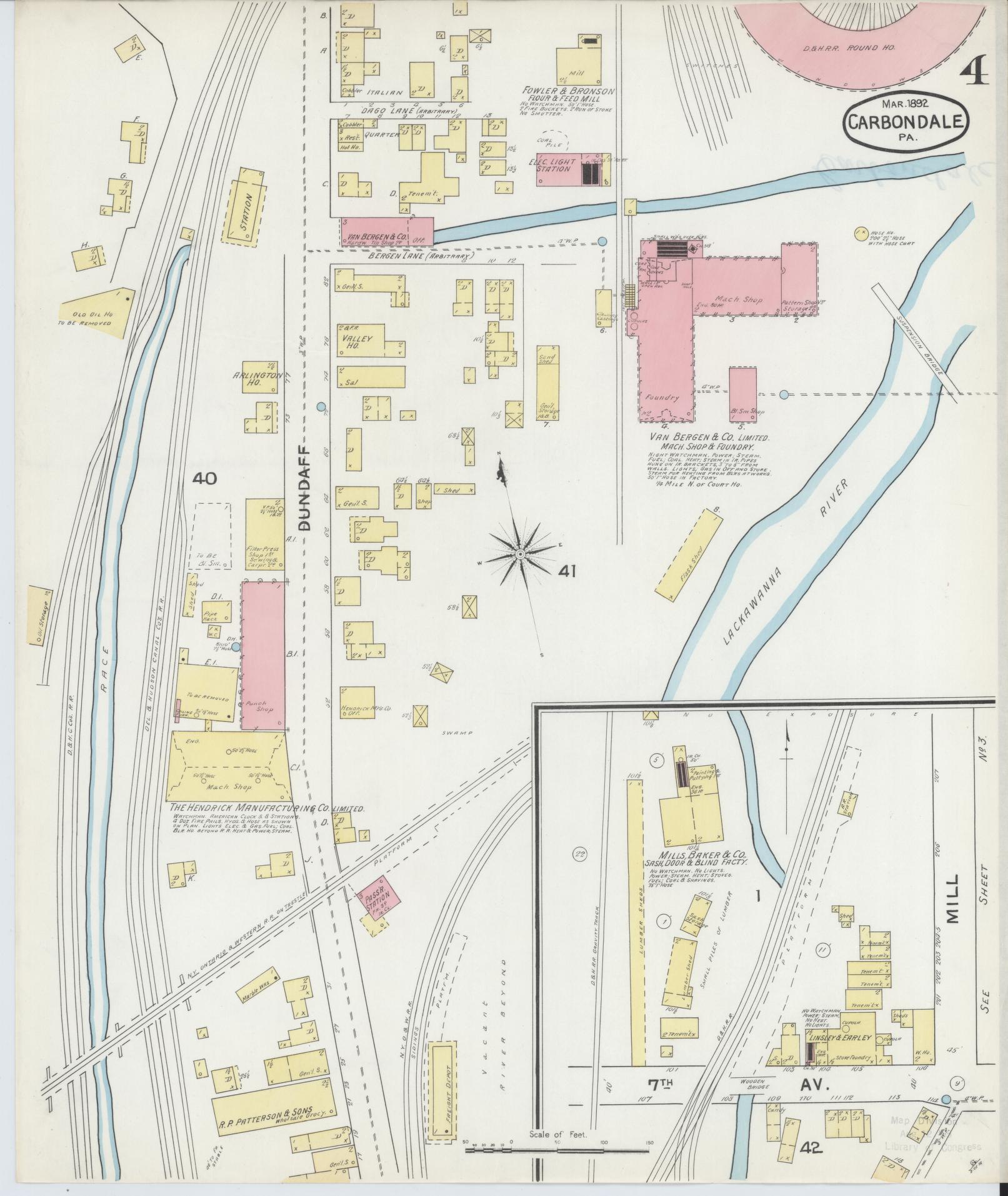 Sanborn Fire Insurance Map from Carbondale, Lackawanna County, Pennsylvania (1892), Sheet #0004 - Historic Sanborn Fire Insurance Map Print, vintage old map wall art, antique decor, genealogy gift, Pennsylvania Pennsylvania map