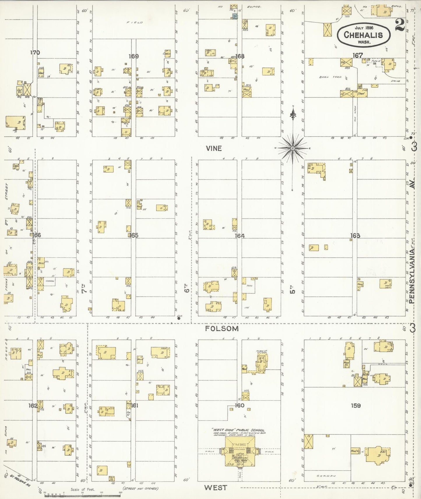 Sanborn Fire Insurance Map from Chehalis, Lewis County, Washington (1896), Sheet #0002 - Complete Map Set gallery image, historic Sanborn map, vintage wall art, Washington Washington