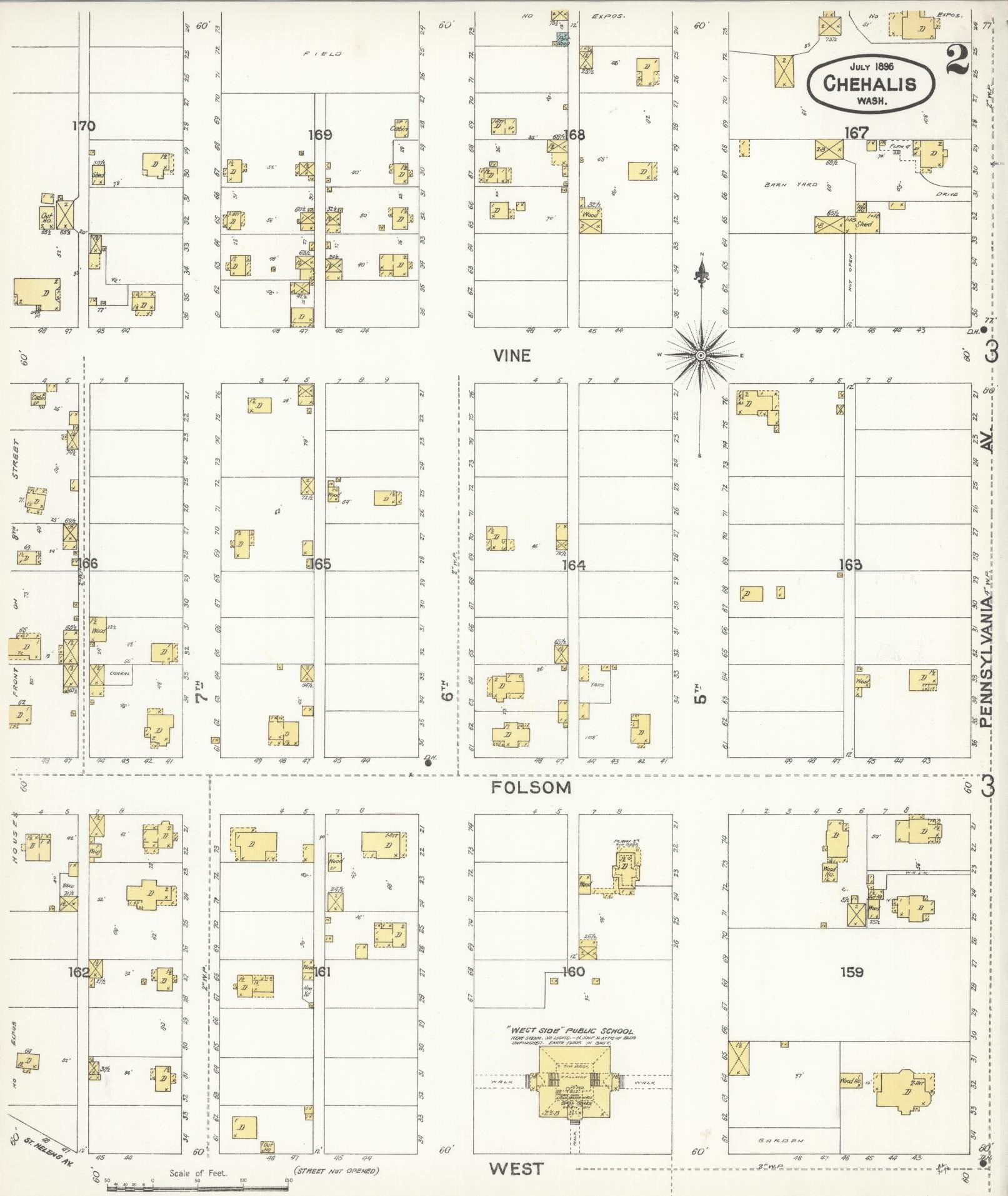 Sanborn Fire Insurance Map from Chehalis, Lewis County, Washington (1896), Sheet #0002 - Complete Map Set gallery image, historic Sanborn map, vintage wall art, Washington Washington