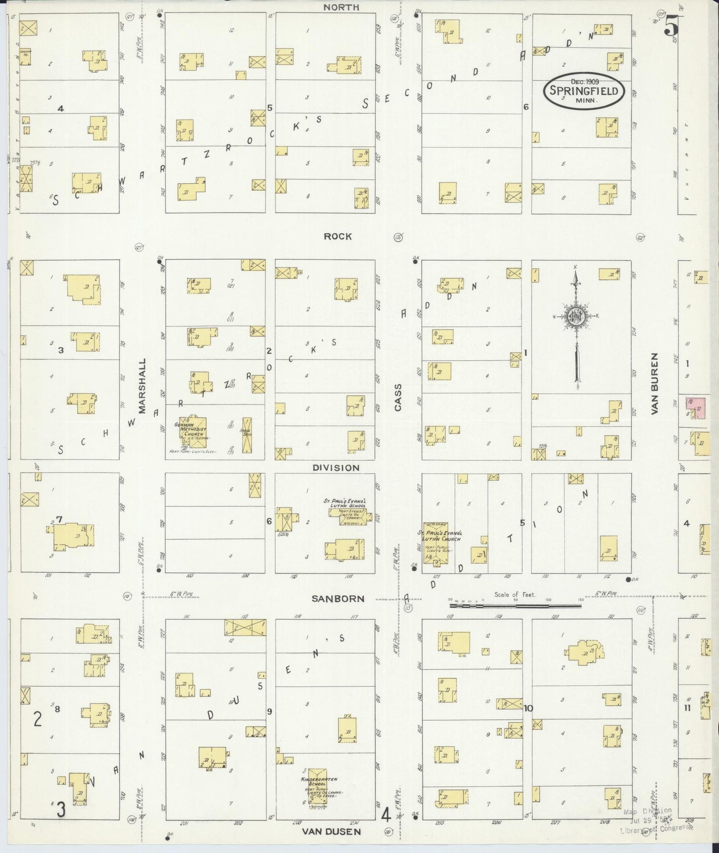 Sanborn Fire Insurance Map from Springfield, Brown County, Minnesota (1909), Sheet #0005 - Historic Sanborn Fire Insurance Map Print, vintage old map wall art, antique decor, genealogy gift, Minnesota Minnesota map