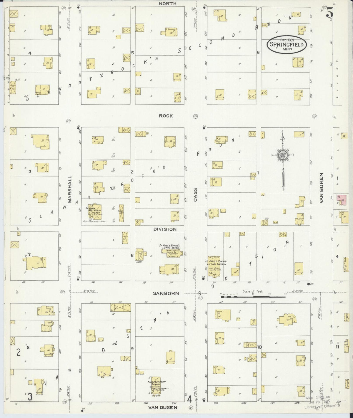 Sanborn Fire Insurance Map from Springfield, Brown County, Minnesota (1909), Sheet #0005 - Historic Sanborn Fire Insurance Map Print, vintage old map wall art, antique decor, genealogy gift, Minnesota Minnesota map