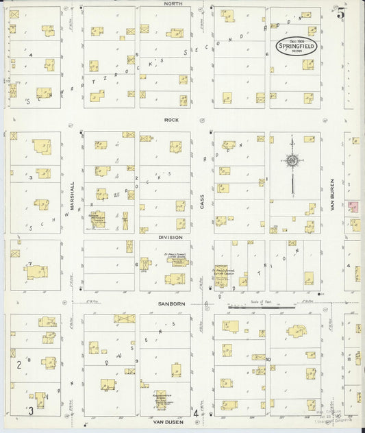 Sanborn Fire Insurance Map from Springfield, Brown County, Minnesota (1909), Sheet #0005 - Historic Sanborn Fire Insurance Map Print, vintage old map wall art, antique decor, genealogy gift, Minnesota Minnesota map