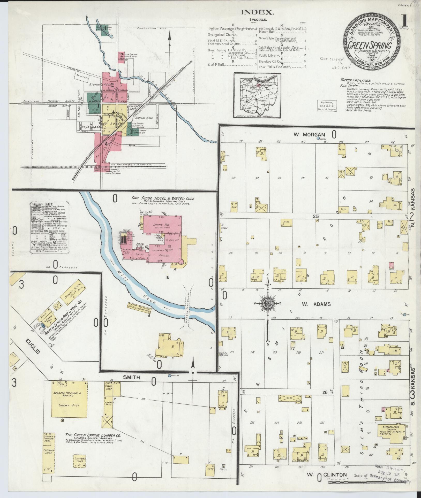 Sanborn Fire Insurance Map from Green Springs, Sandusky And Seneca Counties, Ohio (1921), Sheet #0001 - Historic Sanborn Fire Insurance Map Print, vintage old map wall art, antique decor, genealogy gift, Ohio Ohio map
