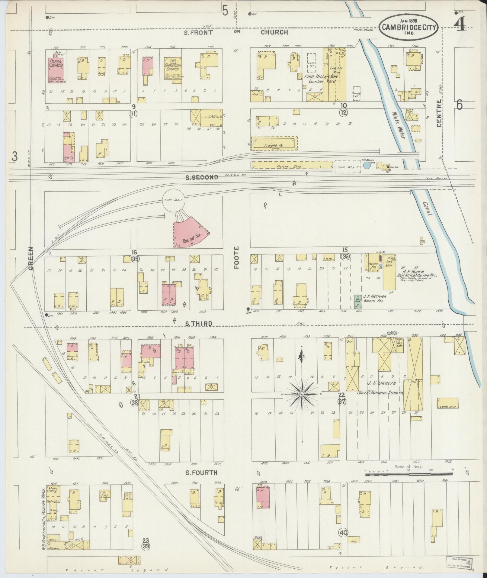 Sanborn Fire Insurance Map from Cambridge City, Wayne County, Indiana (1898), Sheet #0004 - Complete Map Set gallery image, historic Sanborn map, vintage wall art, Indiana Indiana