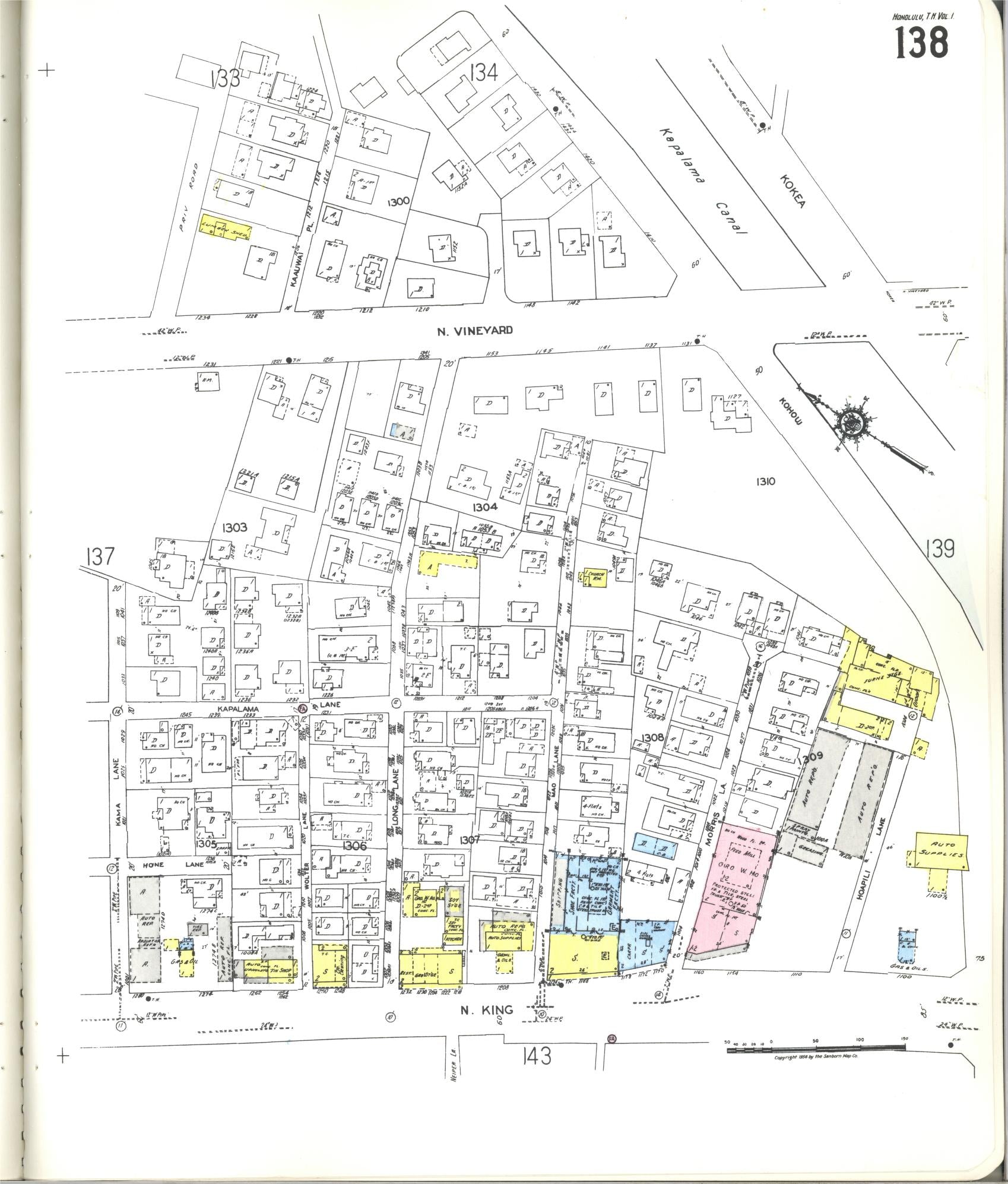 Sanborn Fire Insurance Map from Honolulu, Oahu County, Hawaii (1955), Sheet #0138 - Historic Sanborn Fire Insurance Map Print