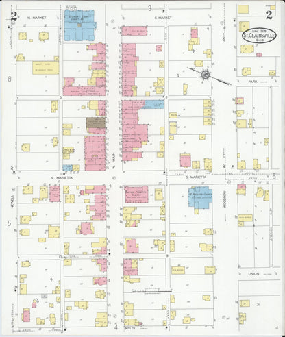 Sanborn Fire Insurance Map from Saint Clairsville, Belmont County, Ohio (1929), Sheet #0002 - Complete Map Set gallery image, historic Sanborn map, vintage wall art, Ohio Ohio