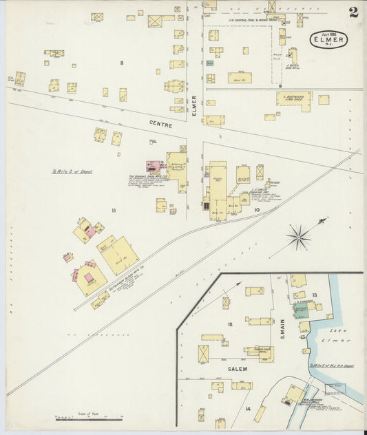 Sanborn Fire Insurance Map from Elmer, Salem County, New Jersey (1896), Sheet #0002 - Historic Sanborn Fire Insurance Map Print, vintage old map wall art, antique decor, genealogy gift, New Jersey New Jersey map