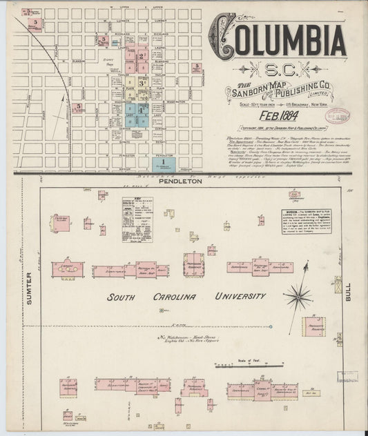 Sanborn Fire Insurance Map from Columbia, Richland County, South Carolina (1884), Sheet #0001 - Complete Map Set gallery image, historic Sanborn map, vintage wall art, South Carolina South Carolina