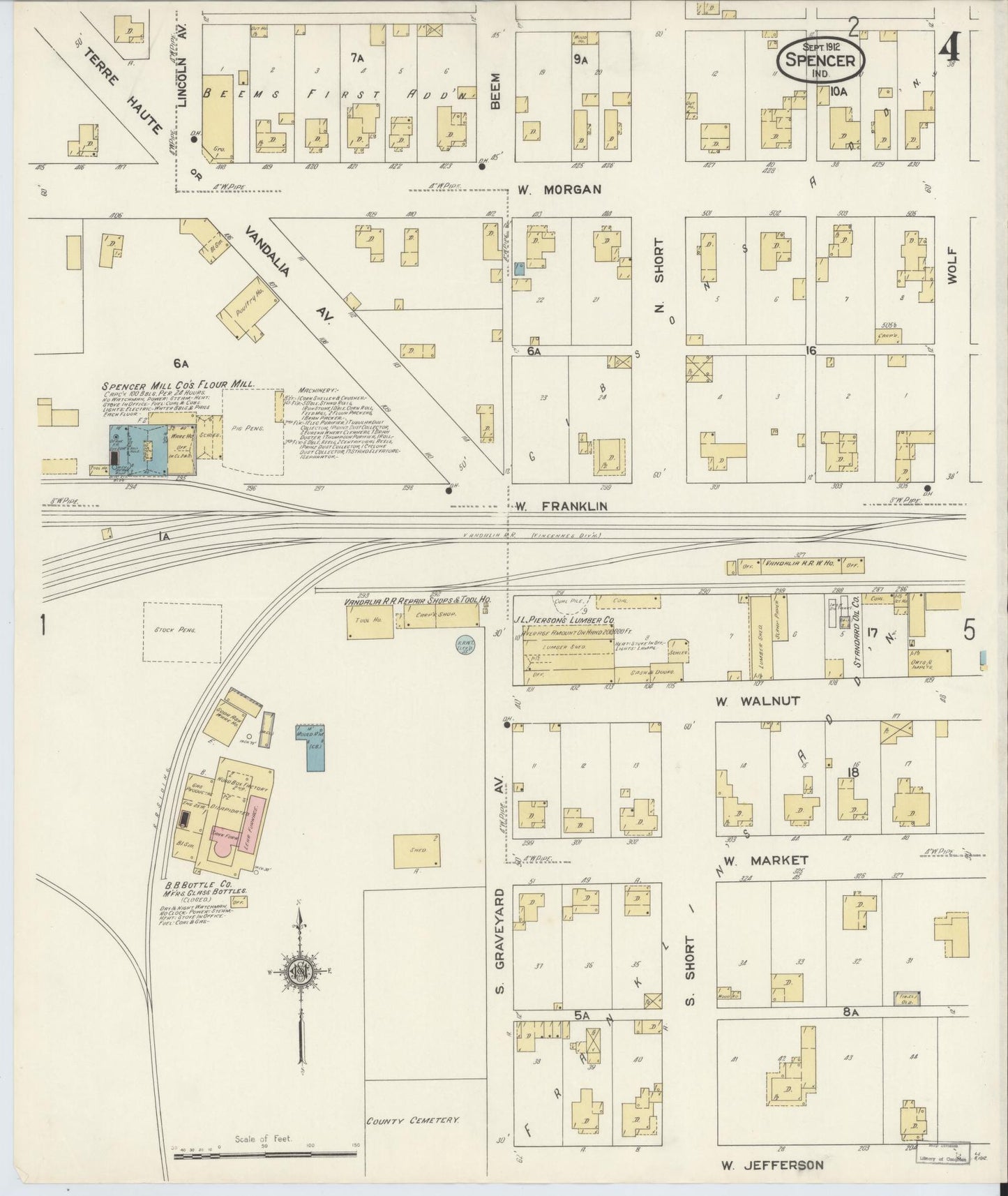 Sanborn Fire Insurance Map from Spencer, Owen County, Indiana (1912), Sheet #0004 - Historic Sanborn Fire Insurance Map Print, vintage old map wall art, antique decor, genealogy gift, Indiana Indiana map