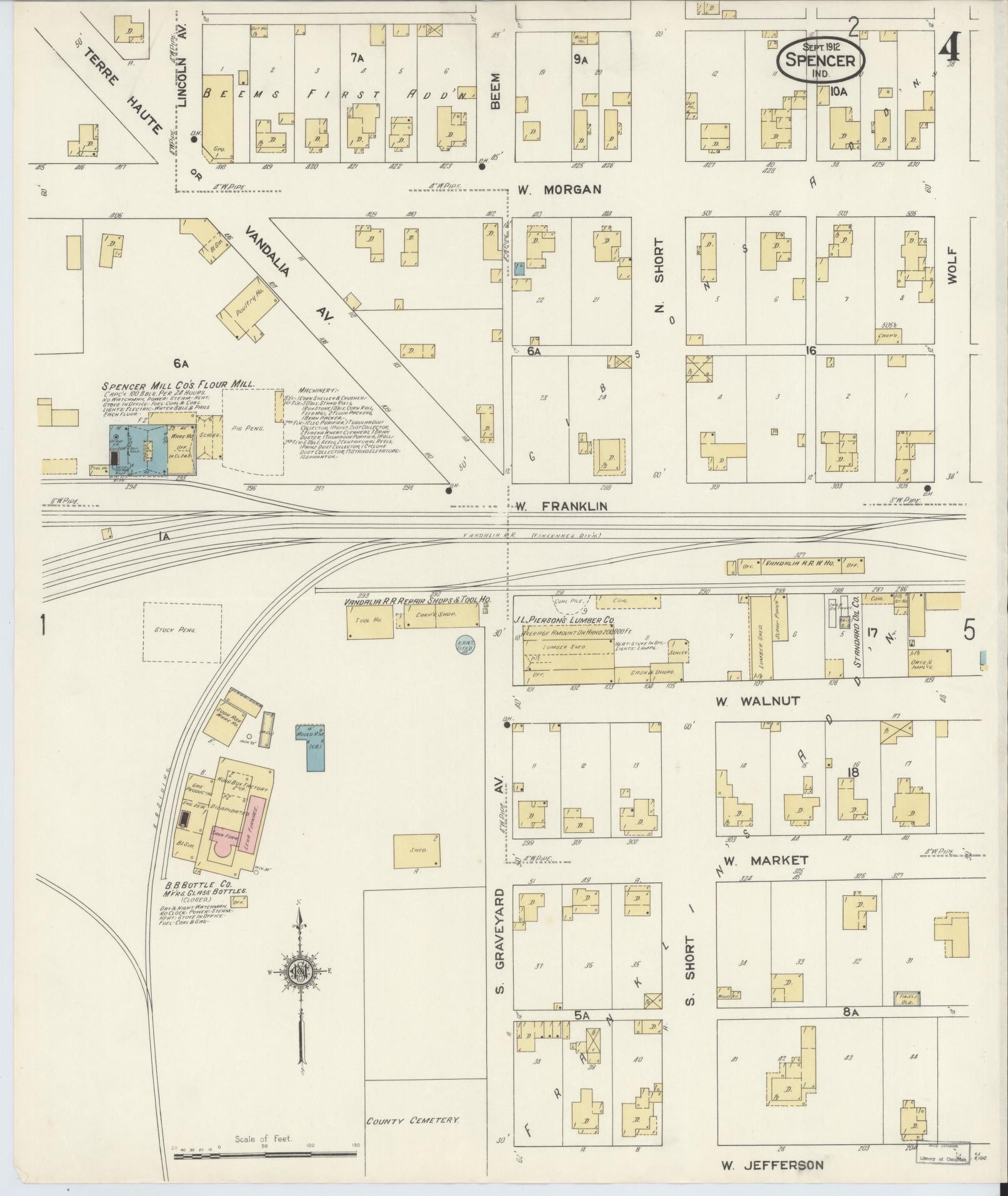 Sanborn Fire Insurance Map from Spencer, Owen County, Indiana (1912), Sheet #0004 - Historic Sanborn Fire Insurance Map Print, vintage old map wall art, antique decor, genealogy gift, Indiana Indiana map