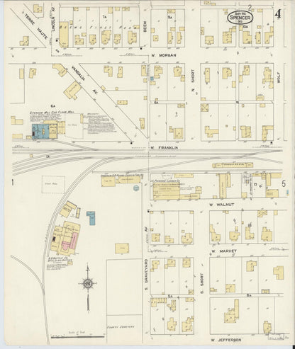 Sanborn Fire Insurance Map from Spencer, Owen County, Indiana (1912), Sheet #0004 - Historic Sanborn Fire Insurance Map Print, vintage old map wall art, antique decor, genealogy gift, Indiana Indiana map
