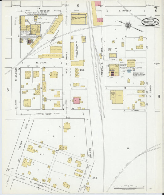 Sanborn Fire Insurance Map from Forrest City, Saint Francis County, Arkansas (1919), Sheet #0007 - Historic Sanborn Fire Insurance Map Print, vintage old map wall art, antique decor, genealogy gift, Arkansas Arkansas map