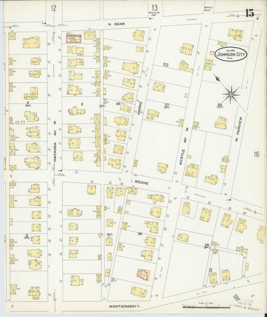 Sanborn Fire Insurance Map from Johnson City, Washington County, Tennessee (1908), Sheet #0015 - Historic Sanborn Fire Insurance Map Print, vintage old map wall art, antique decor, genealogy gift, Tennessee Tennessee map