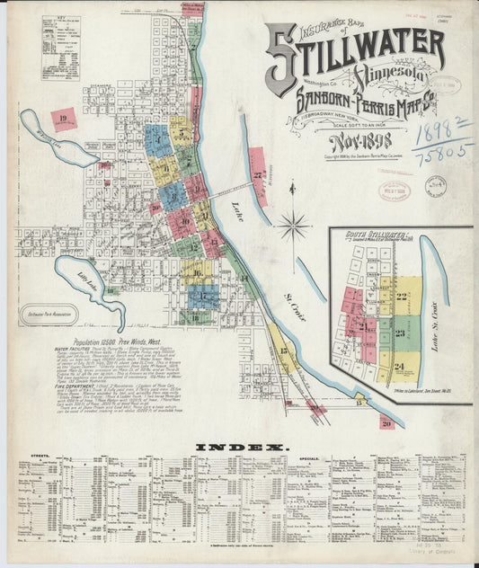Sanborn Fire Insurance Map from Stillwater, Washington County, Minnesota (1898), Sheet #0001 - Historic Sanborn Fire Insurance Map Print, vintage old map wall art, antique decor, genealogy gift, Minnesota Minnesota map